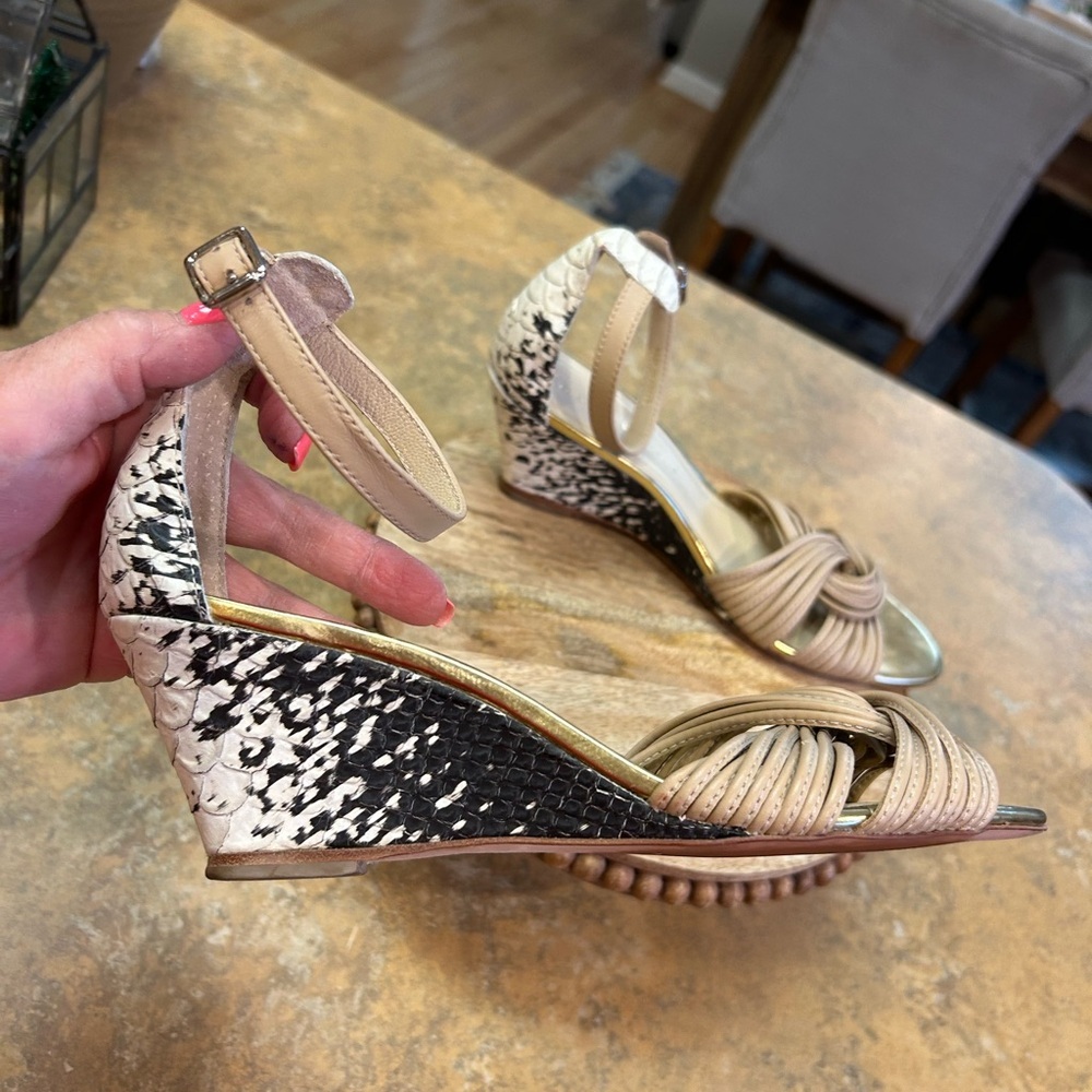 Loeffler Randall Tan and Gold , Multi Snake Knotted Wedge Heels - Picture 3 of 8